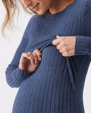 EDEN KNIT NURSING DRESS DENIM MARLE