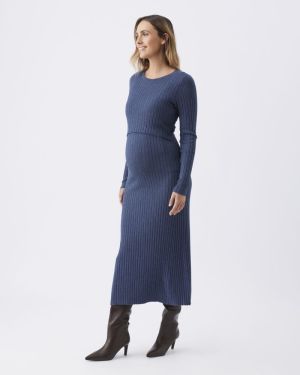 EDEN KNIT NURSING DRESS DENIM MARLE