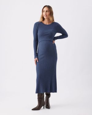 EDEN KNIT NURSING DRESS DENIM MARLE