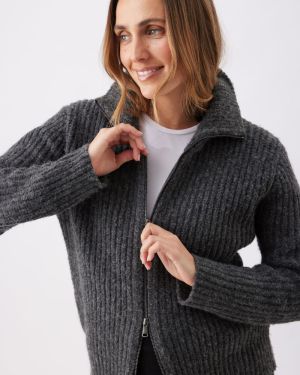 LAYLA ZIP THROUGH KNIT DARK CHARCOAL