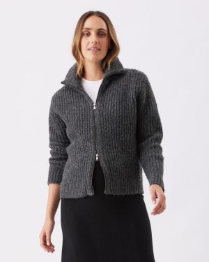 LAYLA ZIP THROUGH KNIT DARK CHARCOAL