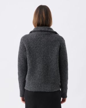LAYLA ZIP THROUGH KNIT DARK CHARCOAL