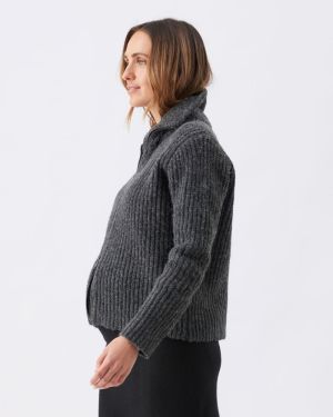 LAYLA ZIP THROUGH KNIT DARK CHARCOAL