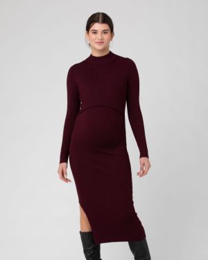 NELLA RIB NURSING KNIT DRESS MAROON