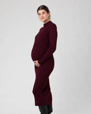 NELLA RIB NURSING KNIT DRESS MAROON