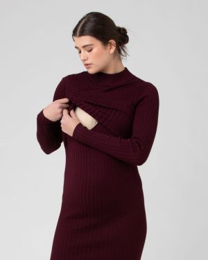 NELLA RIB NURSING KNIT DRESS MAROON