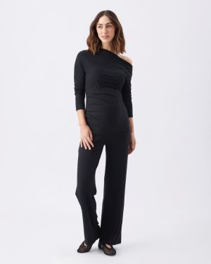 OFF SHOULDER RIB TOP BLACK