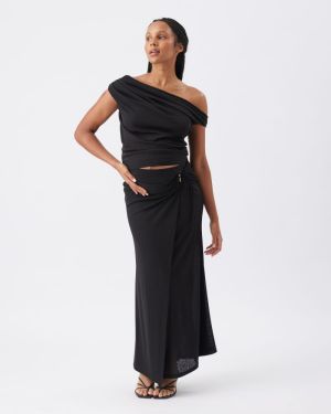 RHI MOCK WRAP SKIRT BLACK