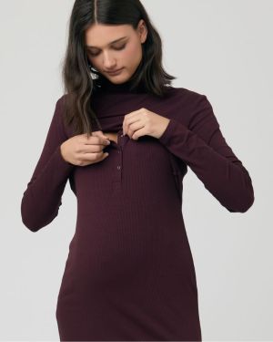 RUBY RIB NURSING DRESS MAROON