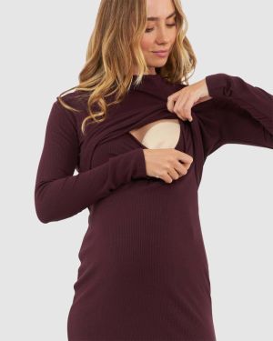 RUBY RIB NURSING DRESS MAROON