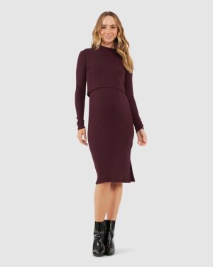 RUBY RIB NURSING DRESS MAROON