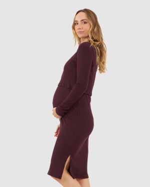 RUBY RIB NURSING DRESS MAROON
